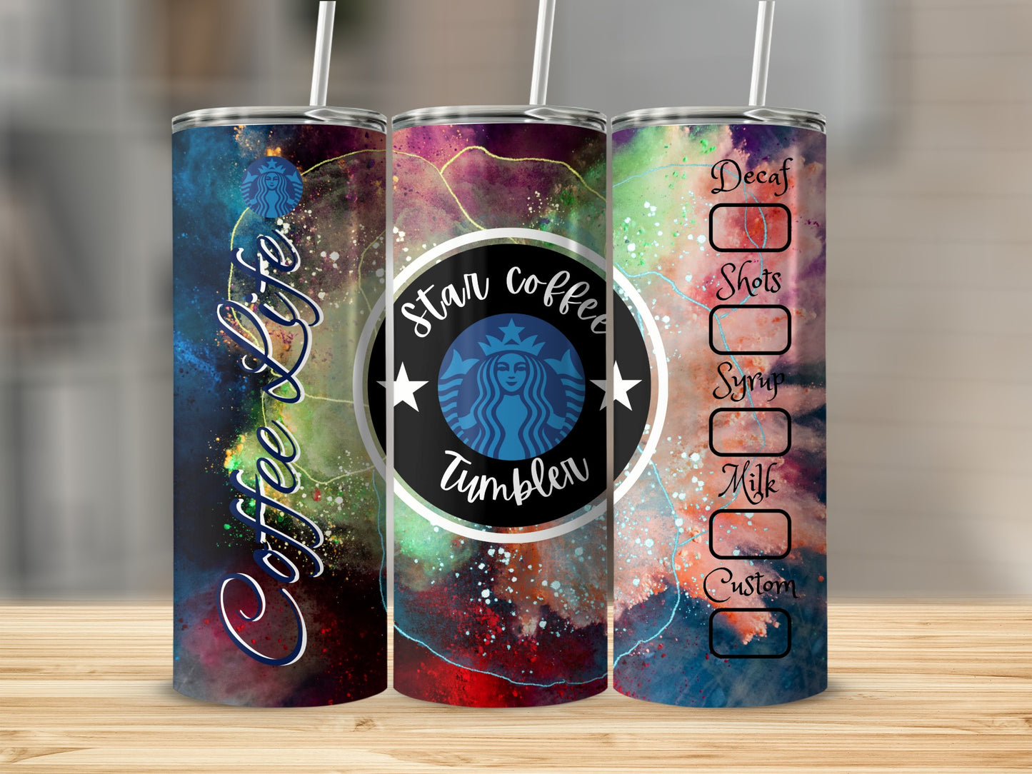 Star Coffee Design Colorful Customizable Tumbler