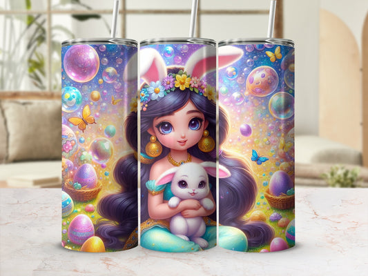 Fantasy Girl Holding White Bunny Easter Eggs Bubbles product type