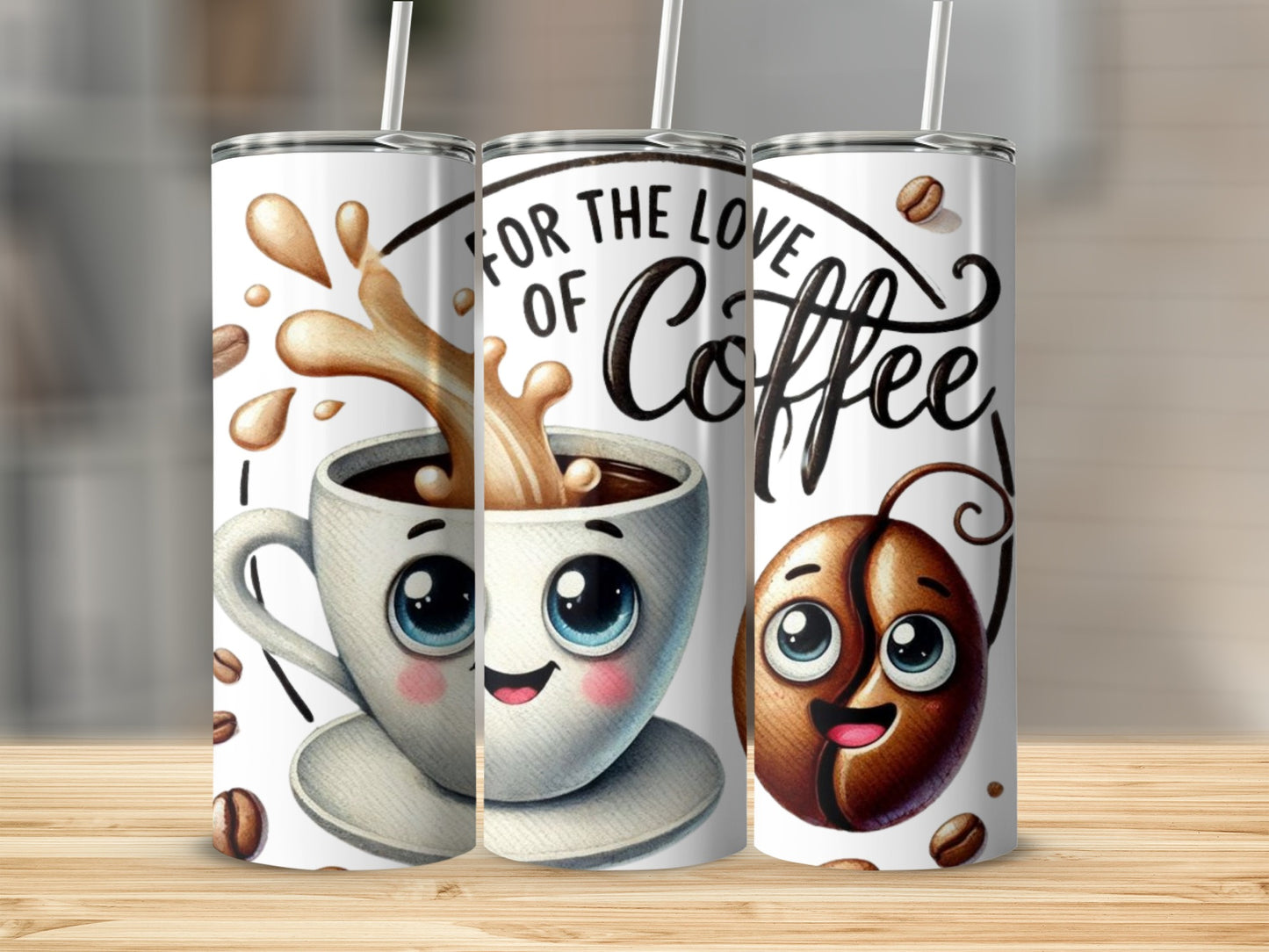 For The Love of Coffee Cute Cartoon Design Tumbler