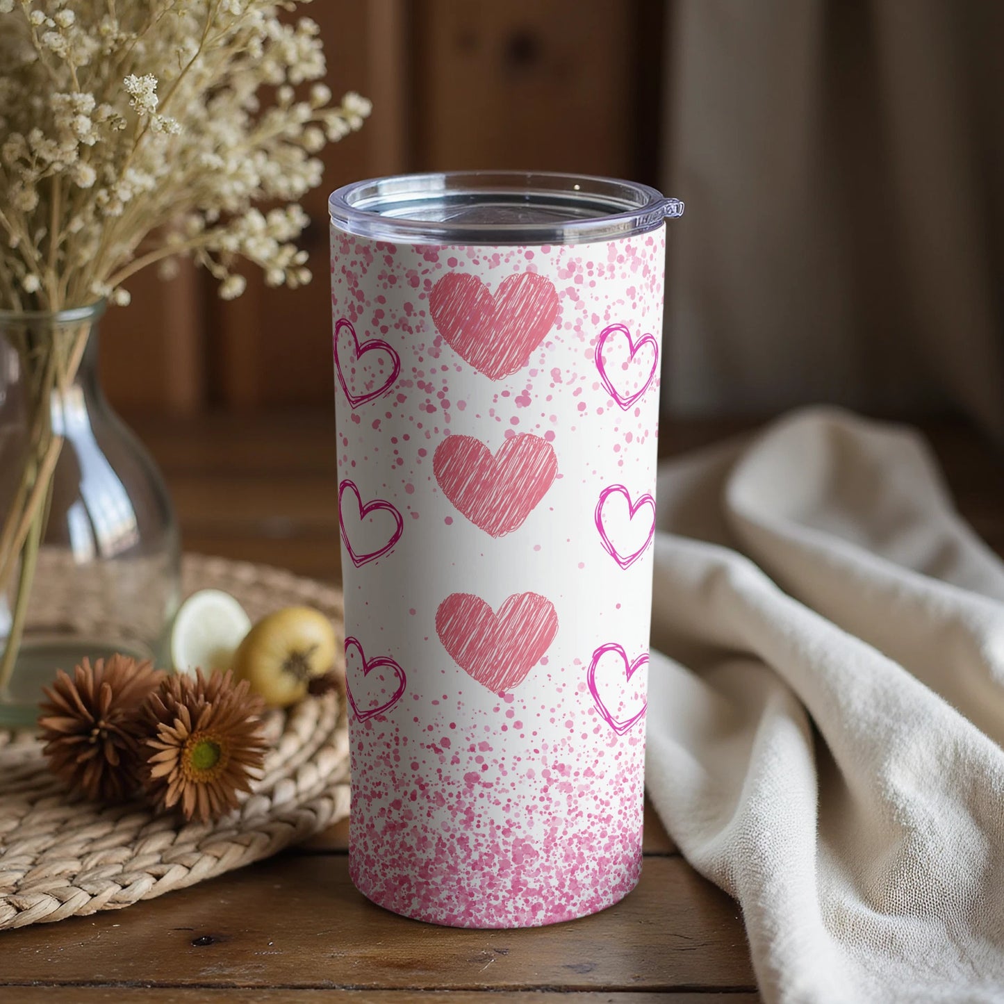 Pink Hearts and Sprinkles Design Tumbler Cup