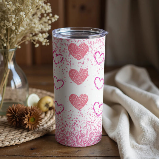 Pink Hearts and Sprinkles Design Tumbler Cup