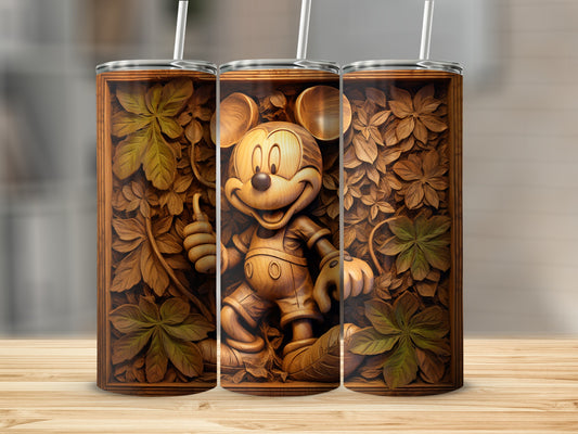Engraved Cartoon Character Leaves Design Tumbler Cup
