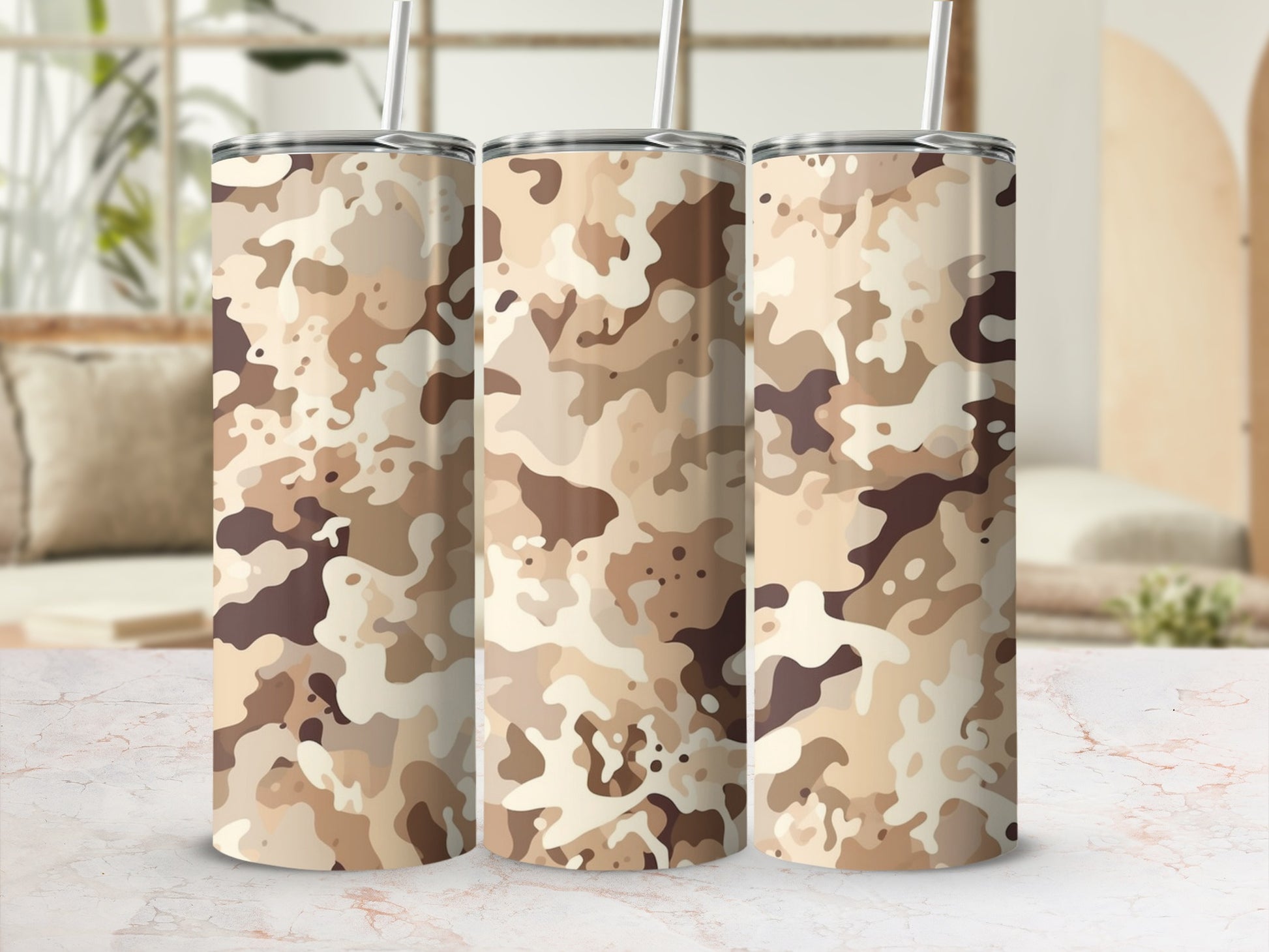 Desert Camouflage Tumbler with Straw Insulated Flask