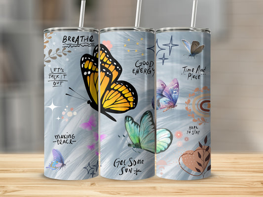 Vibrant Butterflies and Inspiring Quotes Tumbler