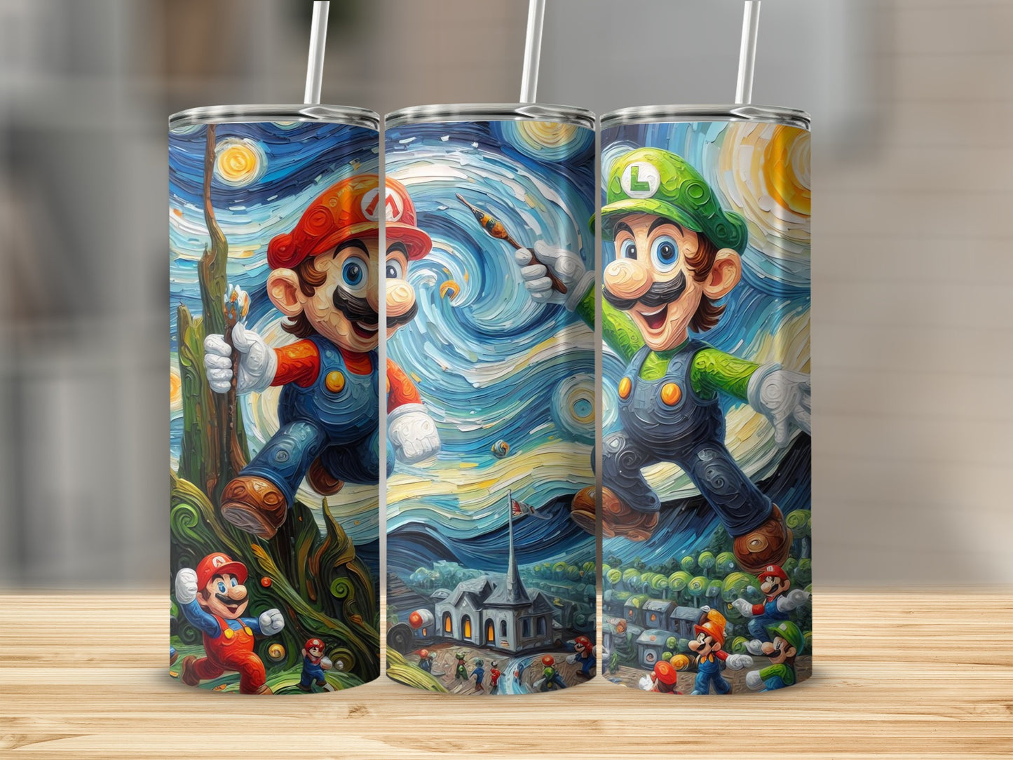 Colorful Artistic Character Tumbler Set with Straws