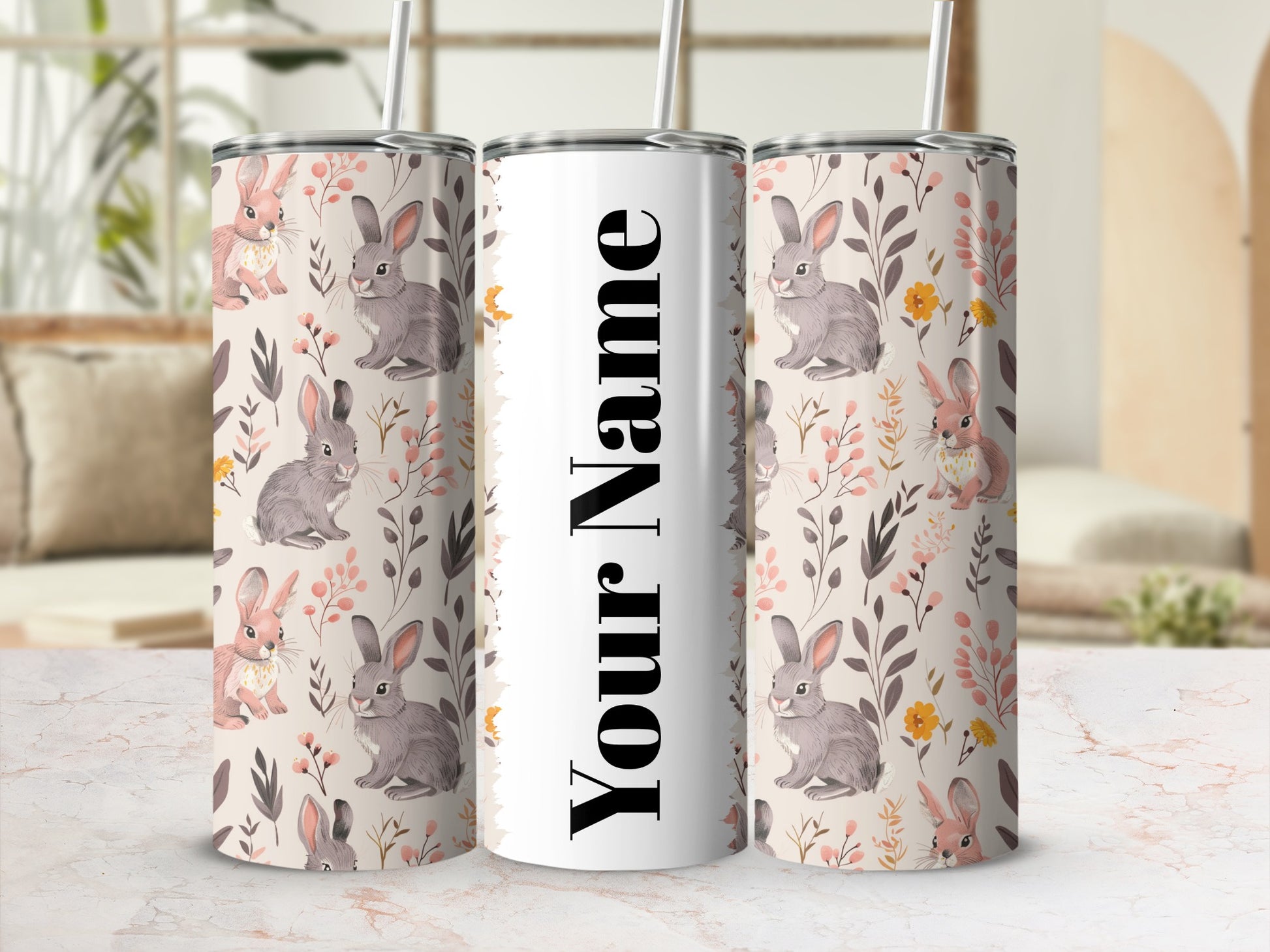 Customizable Cute Bunny Print Design Tumbler Product
