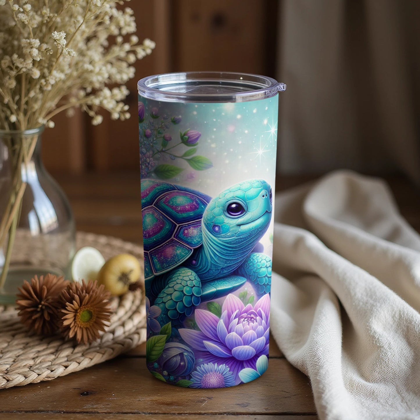 Fantasy Turtle with Flowers Design Tumbler