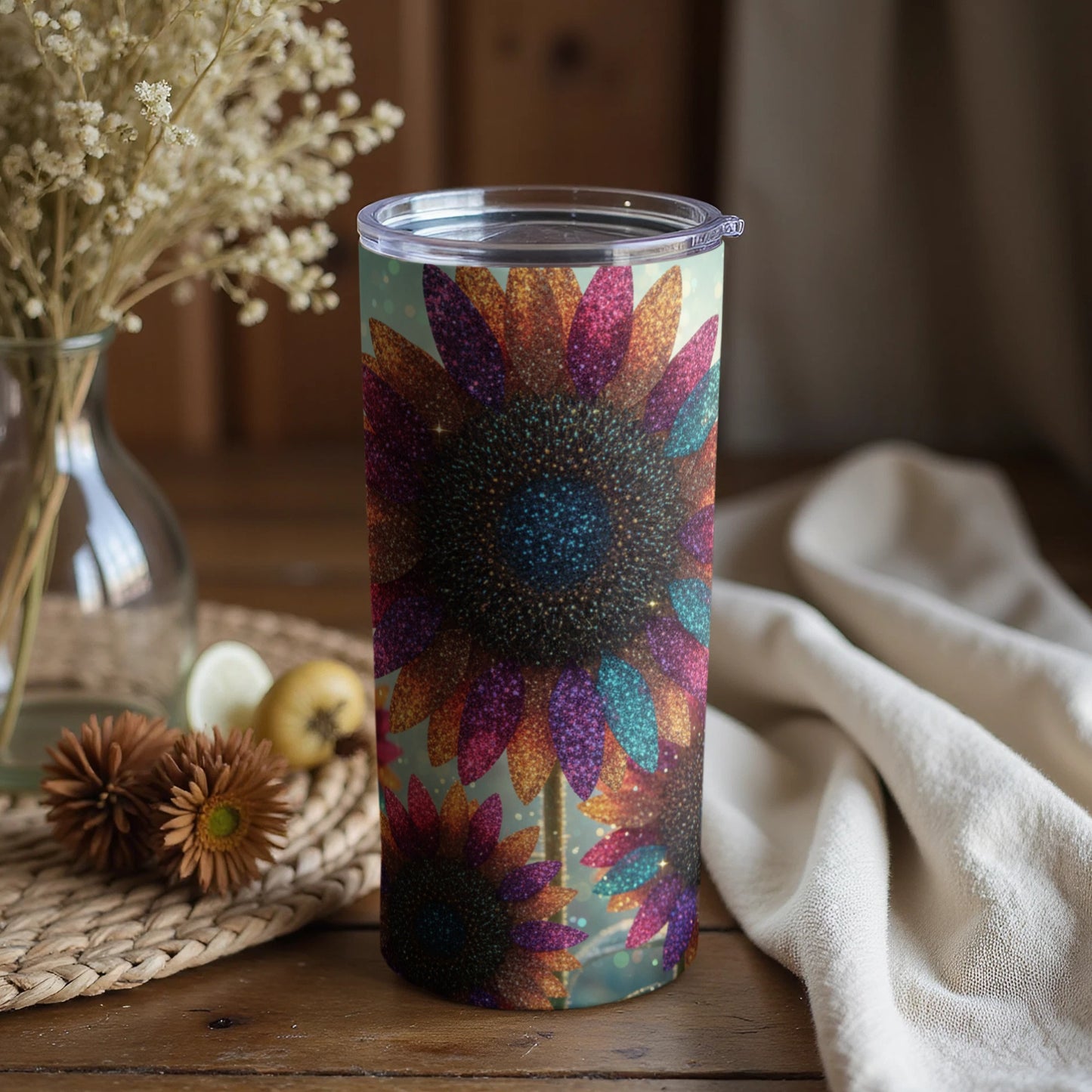 Colorful Glittery Sunflower Design Tumbler Cup Product