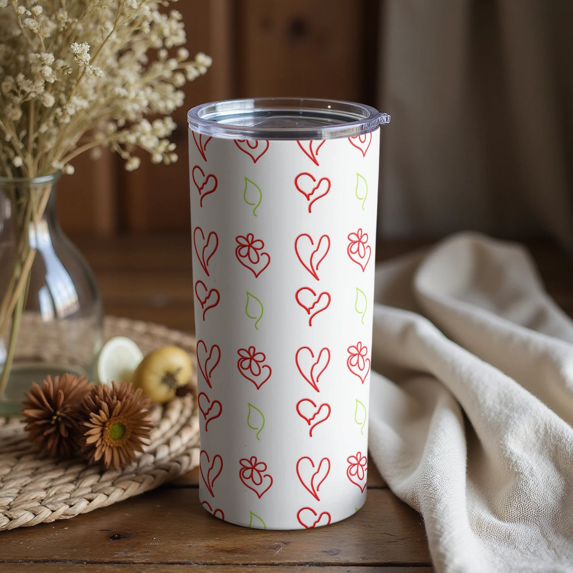Heart and Flower Patterned Tumbler for Everyday Use