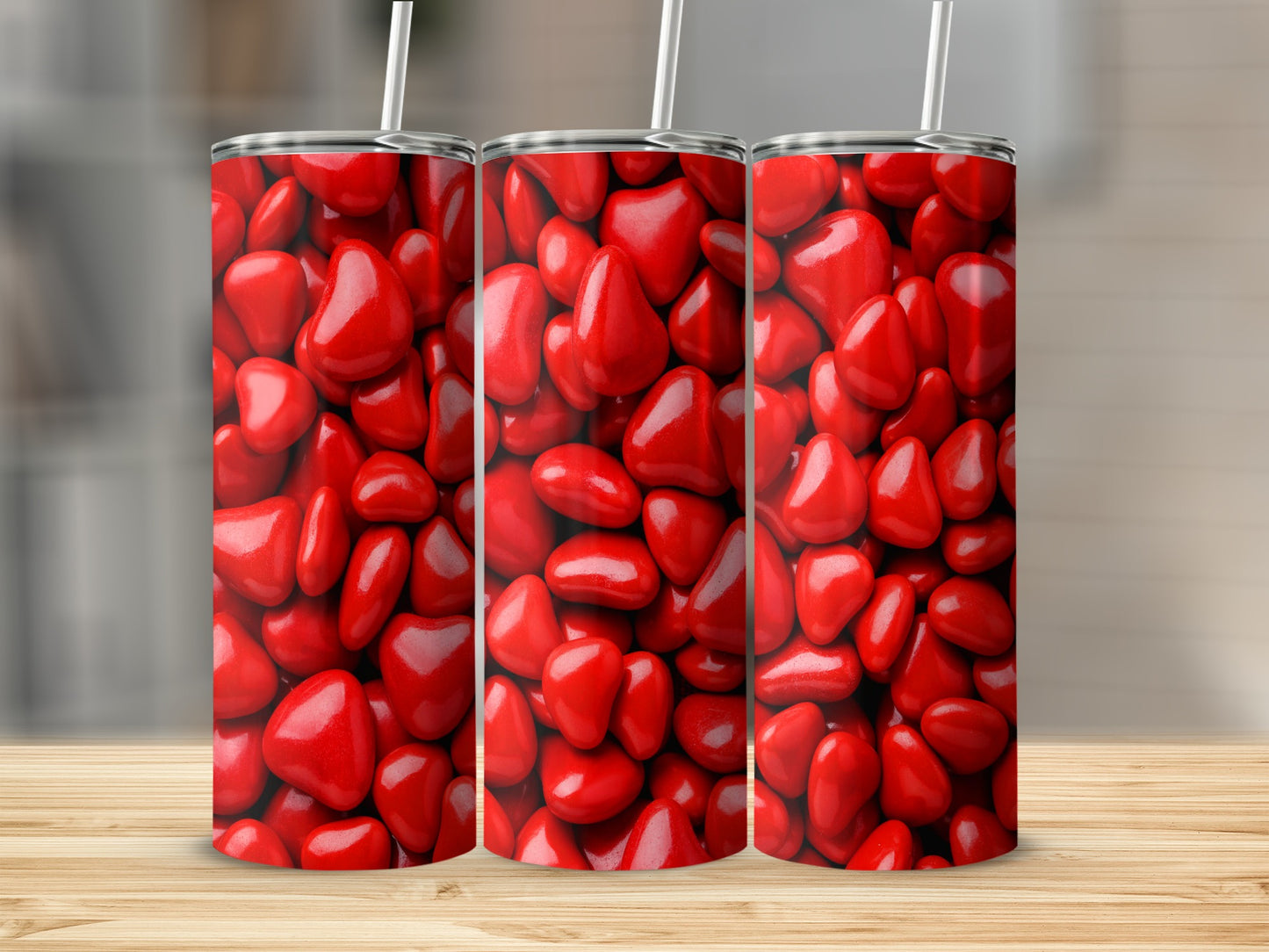 Red Heart Shaped Objects Design Background For Valentines Tumblers