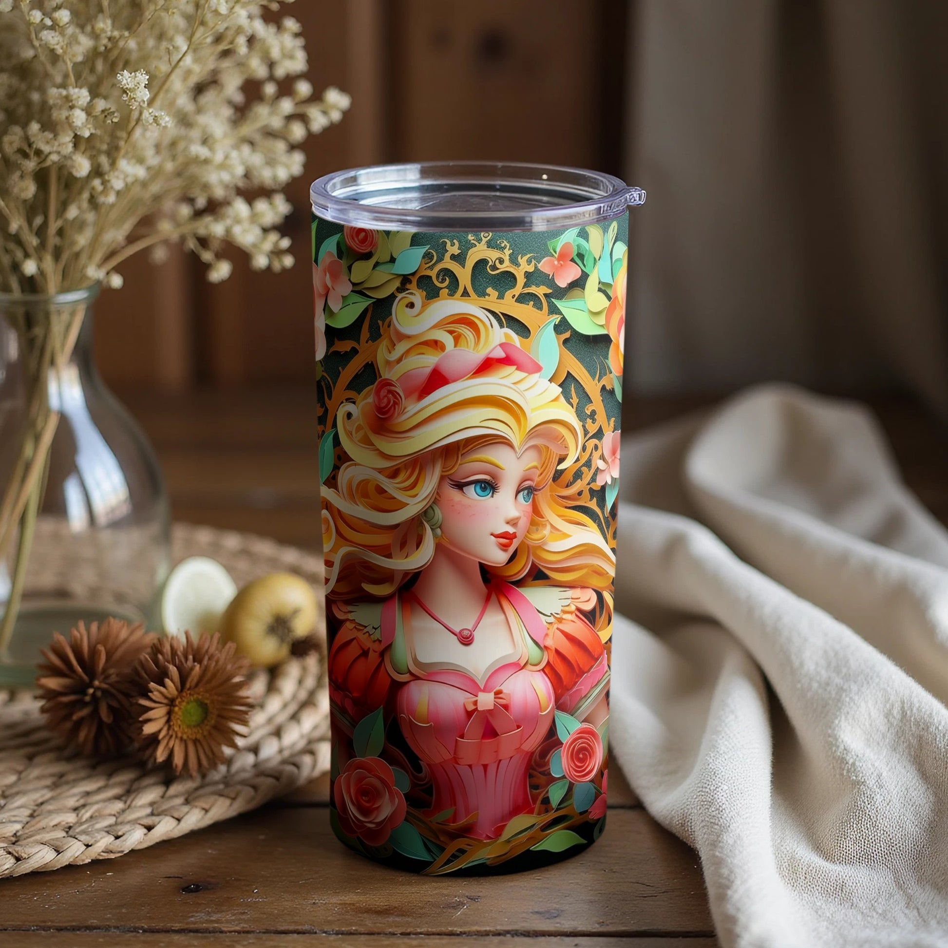 Vintage Art Tumbler with Elegant Floral Design