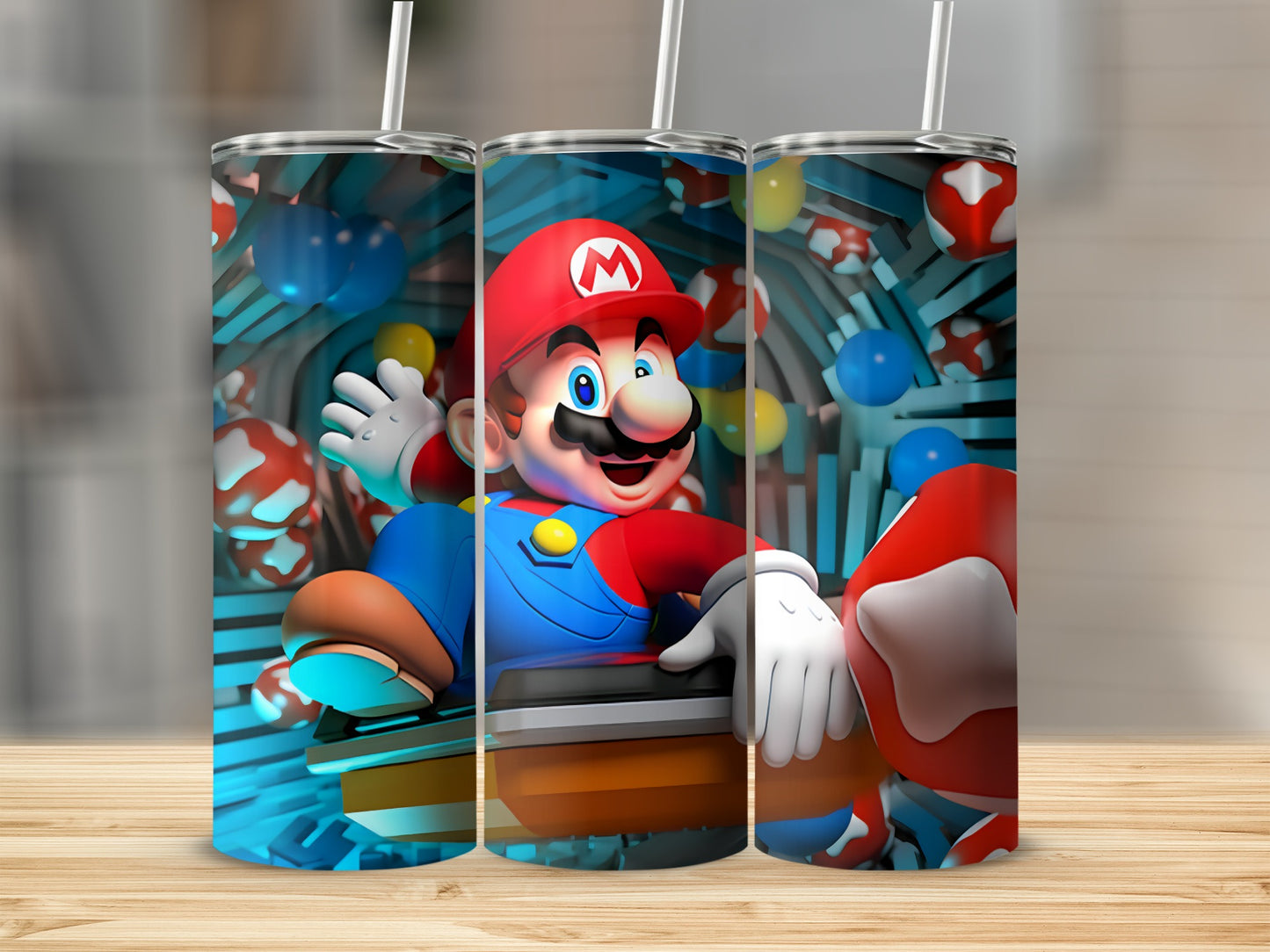 Mario Character Tumbler with Colorful Background Design