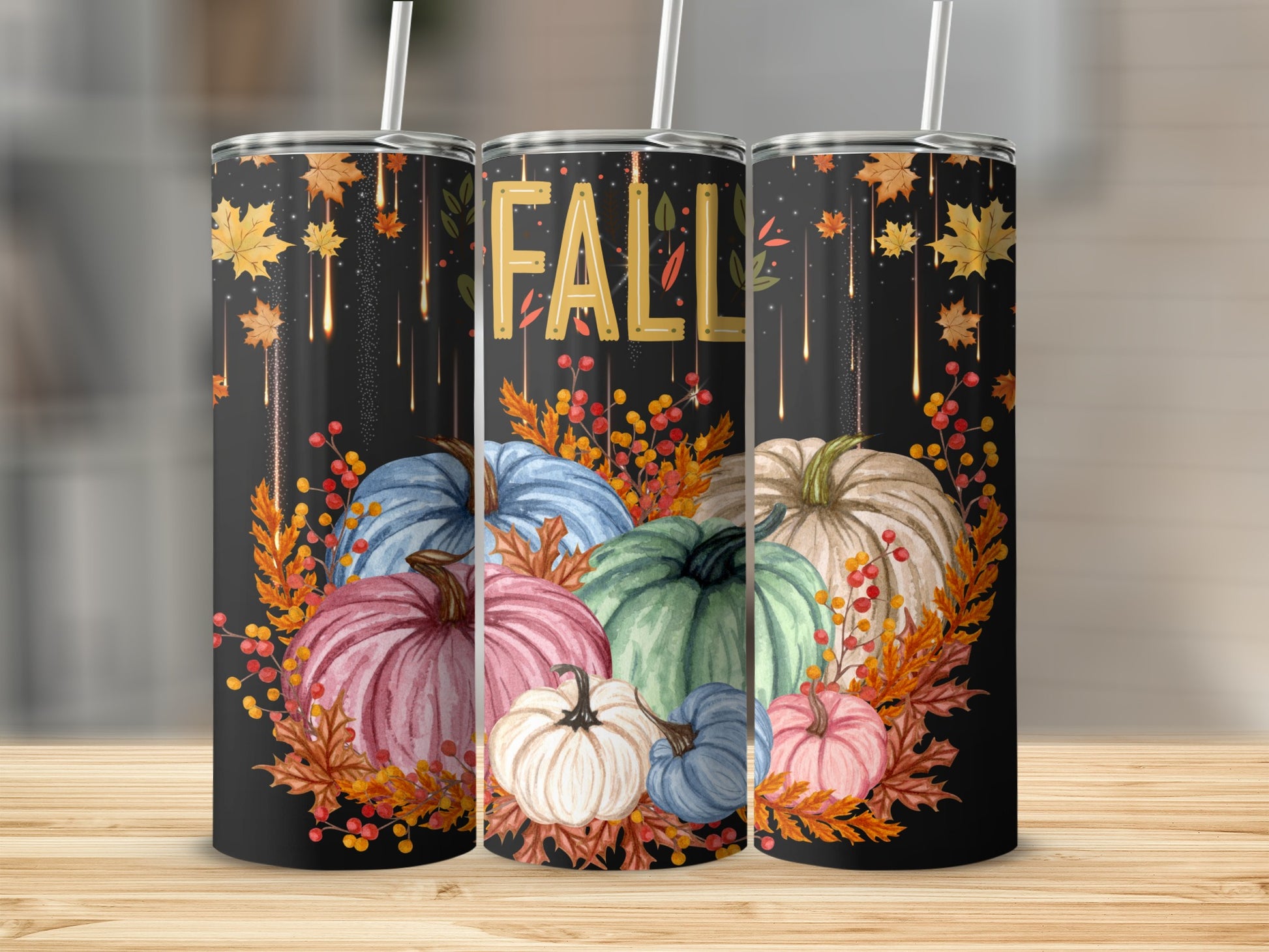 Beautiful Fall Pumpkins Floral Tumbler Cup Design