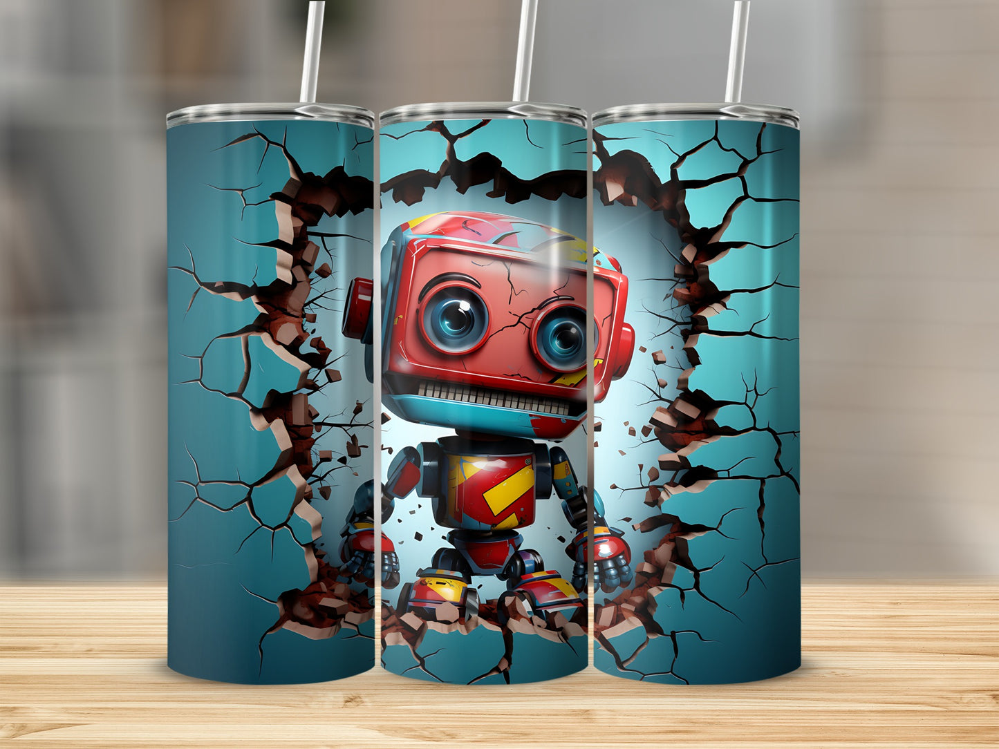Cute Cartoon Robot Breaking Through Wall  product