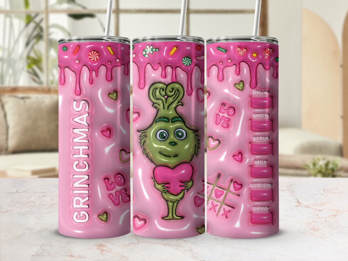 Grinchmas Love Pink Tumbler with Customizable Options