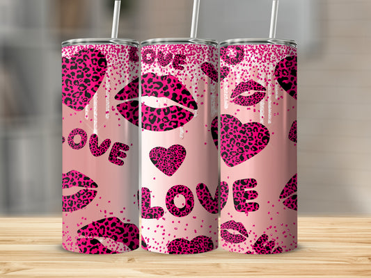 Pink Leopard Print Lips Hearts LOVE Design Tumbler