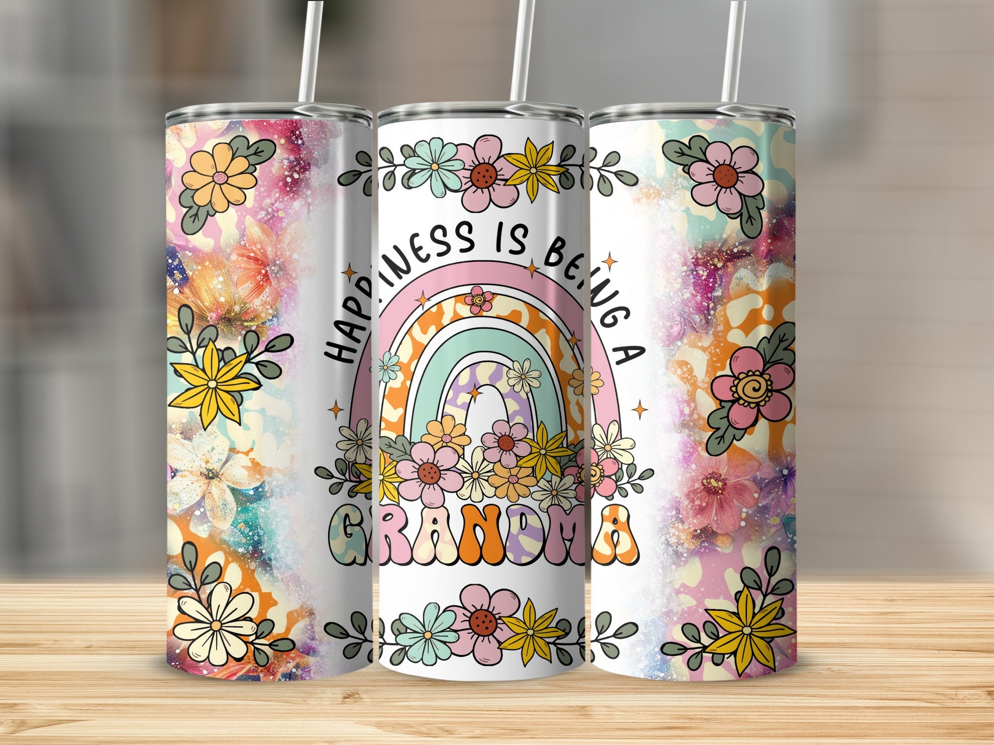 Colorful Floral Happiness is Being a Grandma Tumbler