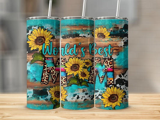 World's Best Mom Sunflower and Leopard Print Tumbler