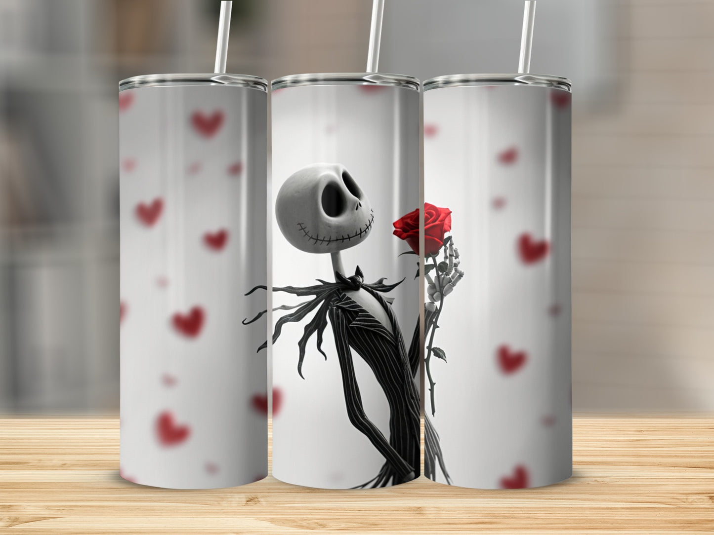Romantic Skeleton Character With Rose Design tumbler