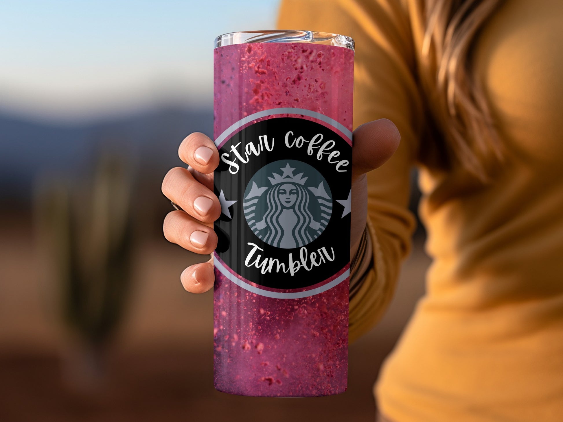 Star Coffee Tumbler with Pink Design 20oz Cup