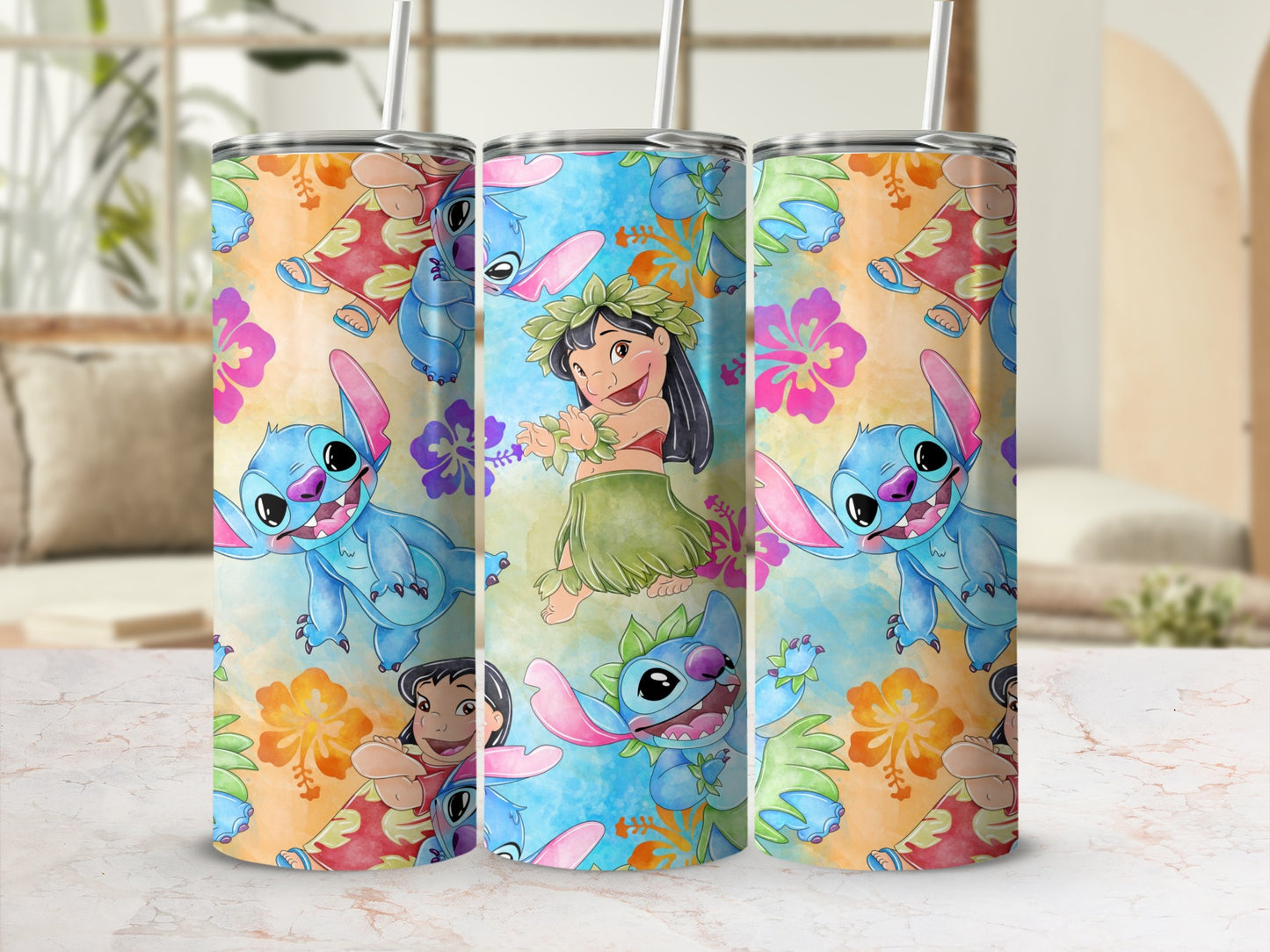 Colorful Floral Character Design Insulated Tumbler Cups