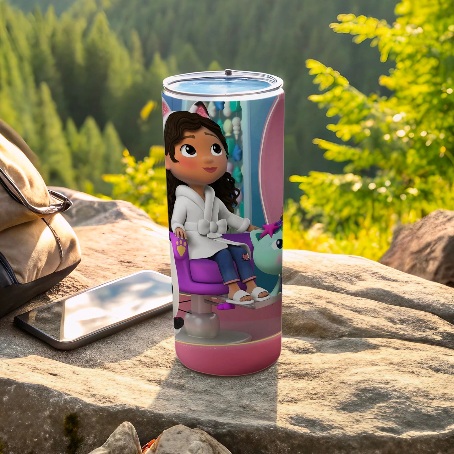 Cartoon Character Tumbler with Forest Background Design