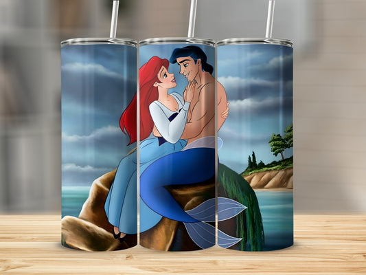 Mermaid and Sailor Embrace Design Tumbler Cup