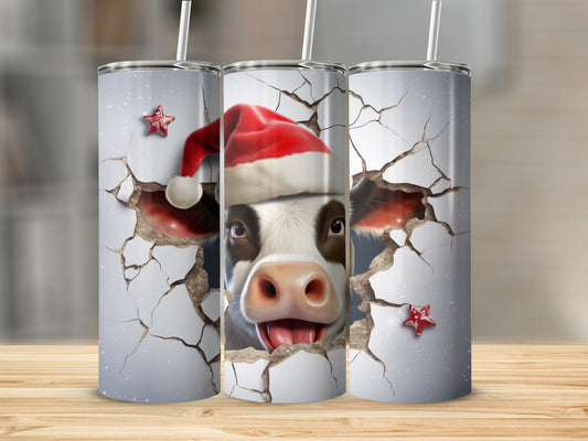 Funny Cow in Santa Hat Tumbler for Holiday Drinks