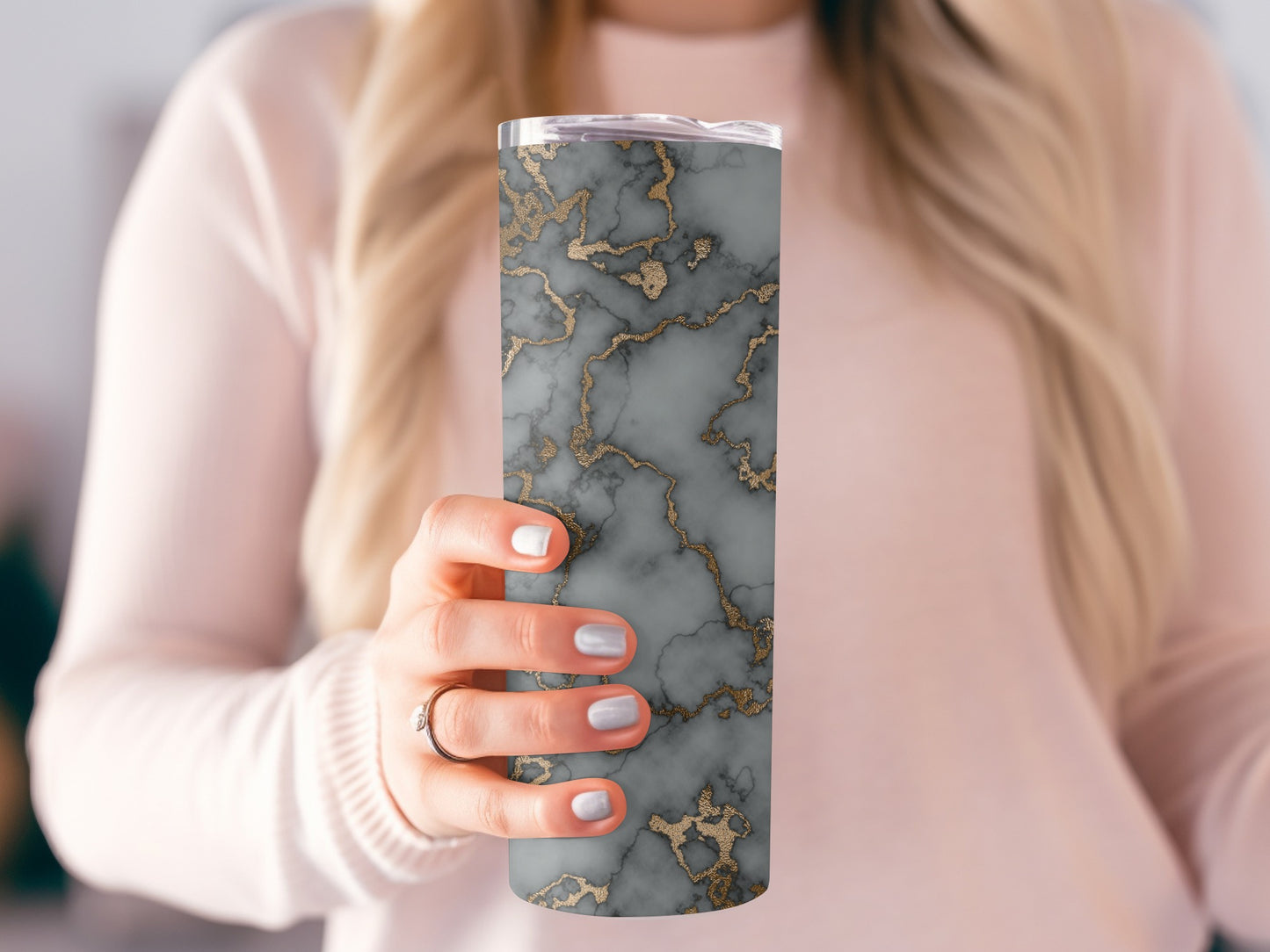 Gray Marble Veins Golden Accents Design Style Tumblers
