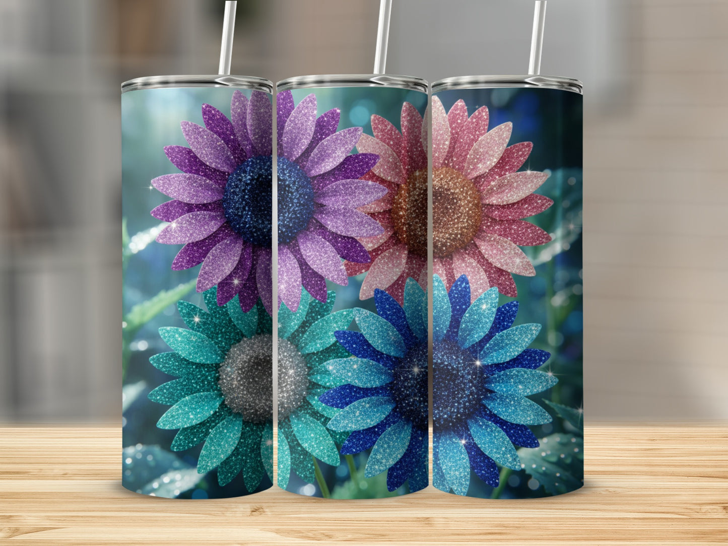 Colorful Sparkling Sunflowers Design Tumbler Product