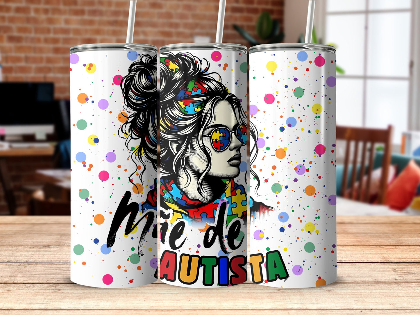 Míe de Autista Colorful Tumbler with Straw Design