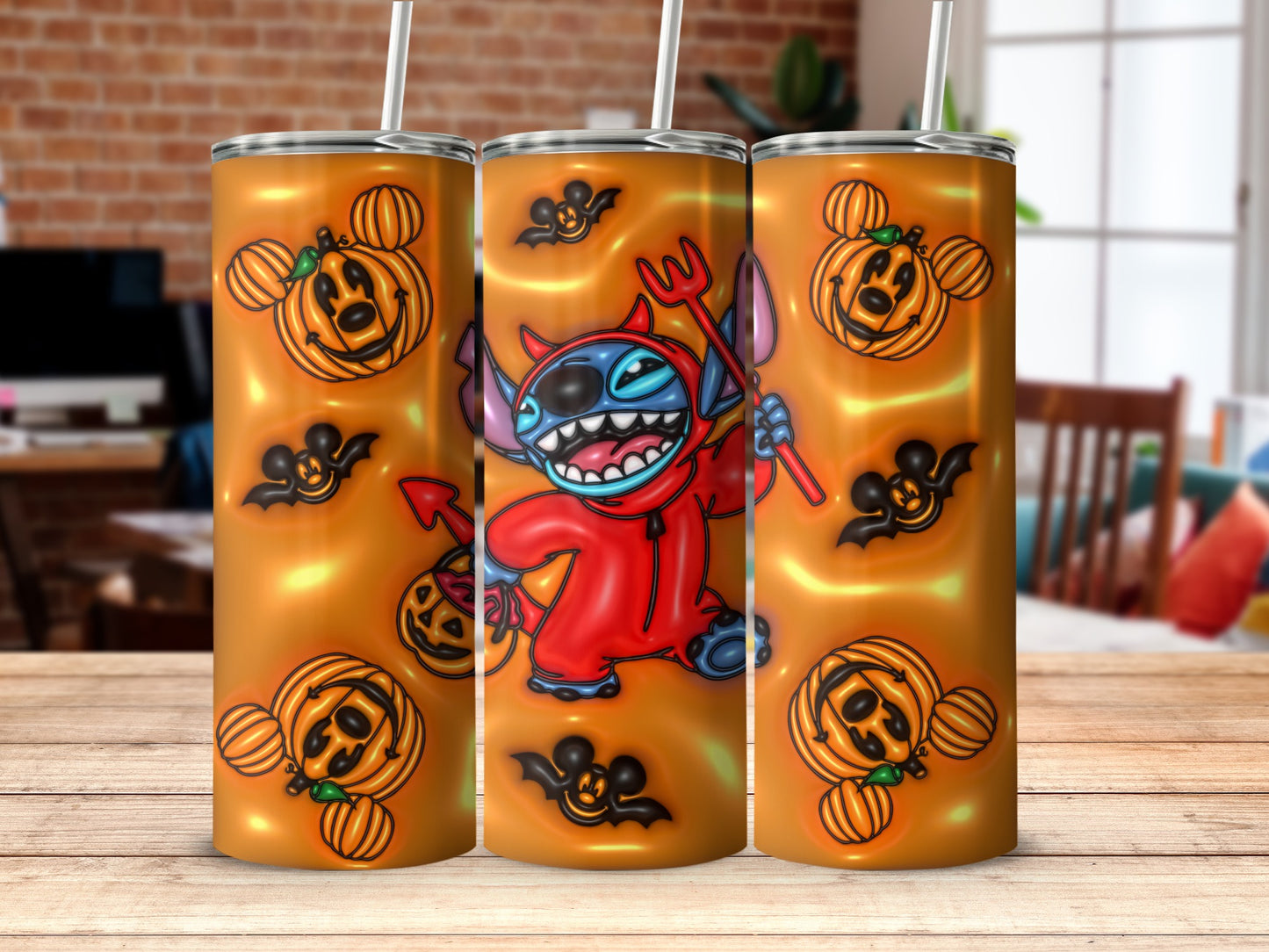 Halloween Stitch Devil Tumbler with Pumpkin Patterns