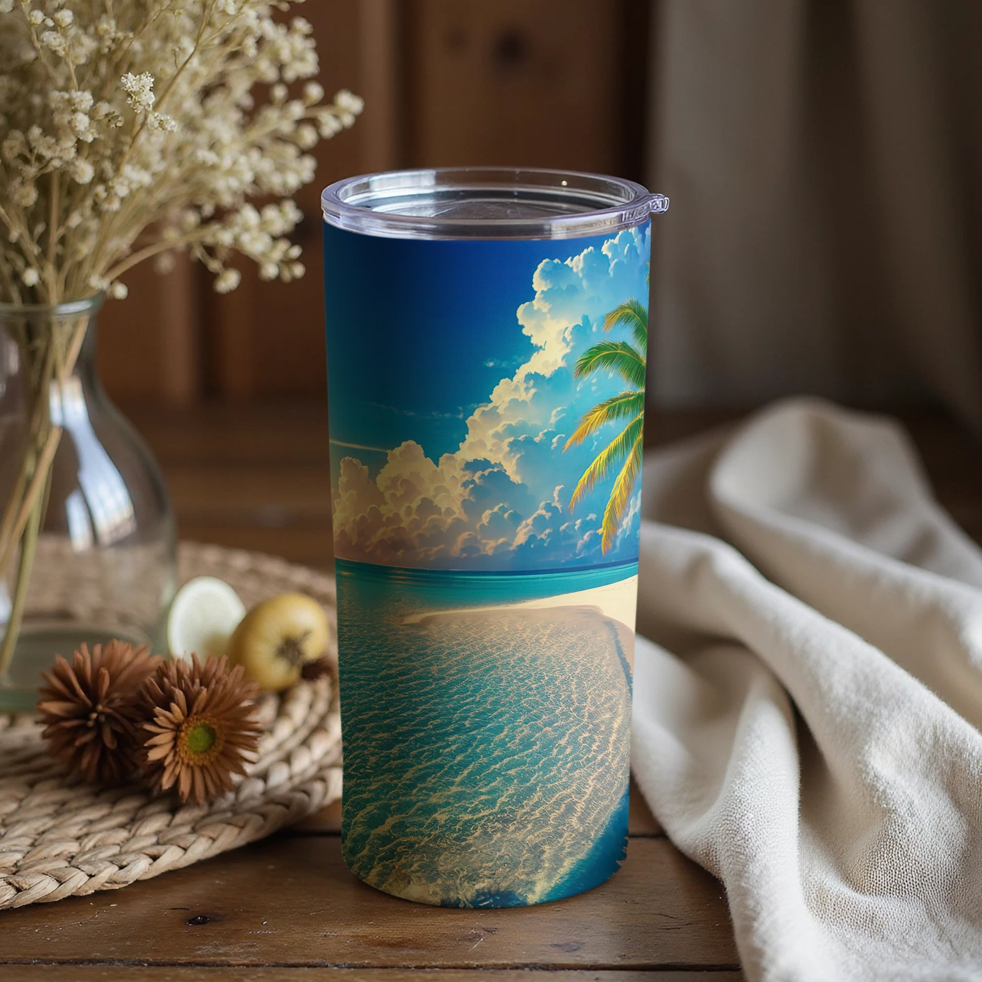 Tropical Beach Scene Tumbler for Travel Use