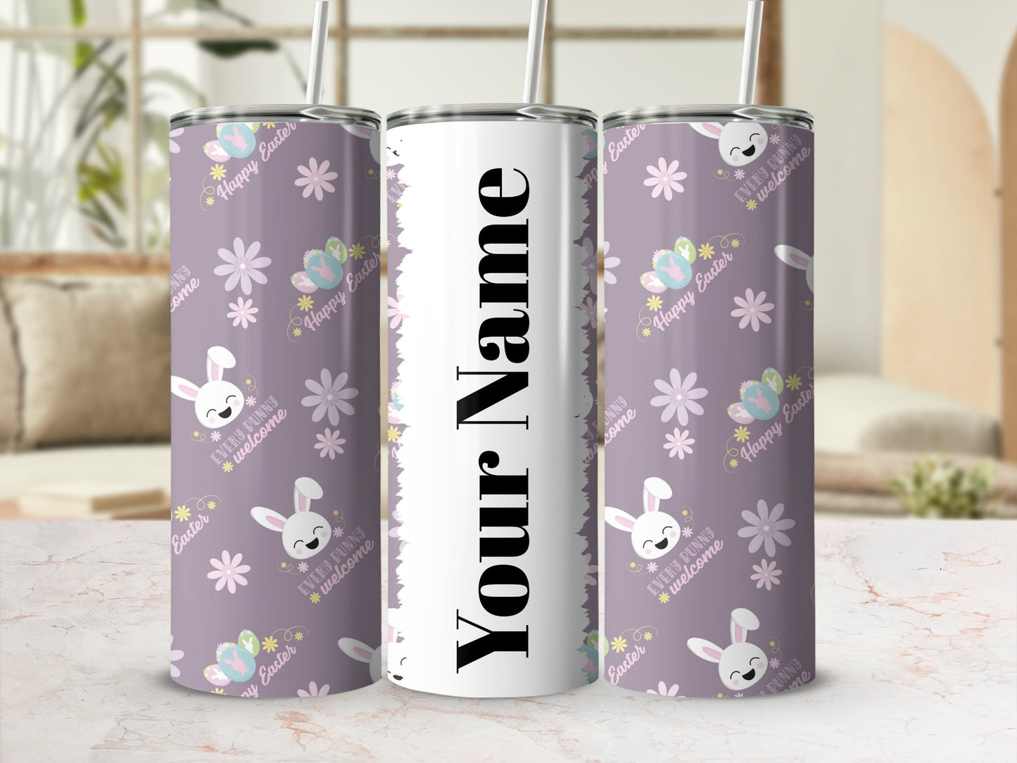 Personalized Happy Easter Bunny Design Tumbler