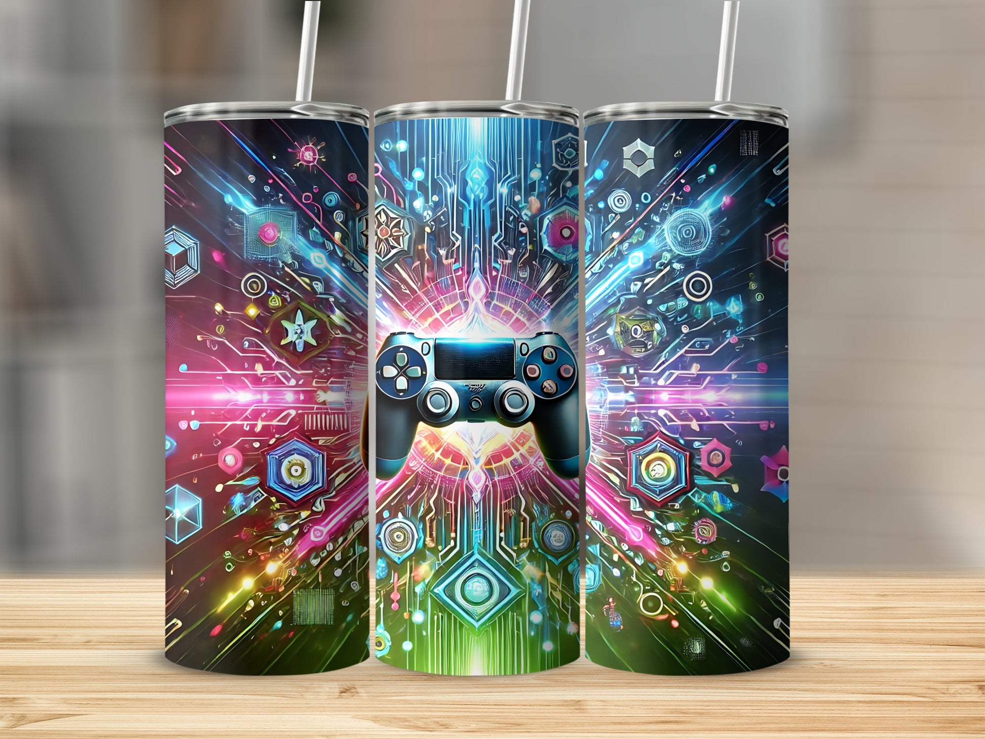 Vibrant Gaming Console Themed Tumbler for Gamers