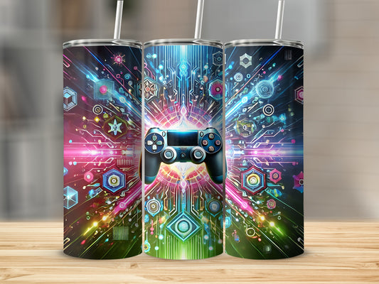 Vibrant Gaming Console Themed Tumbler for Gamers