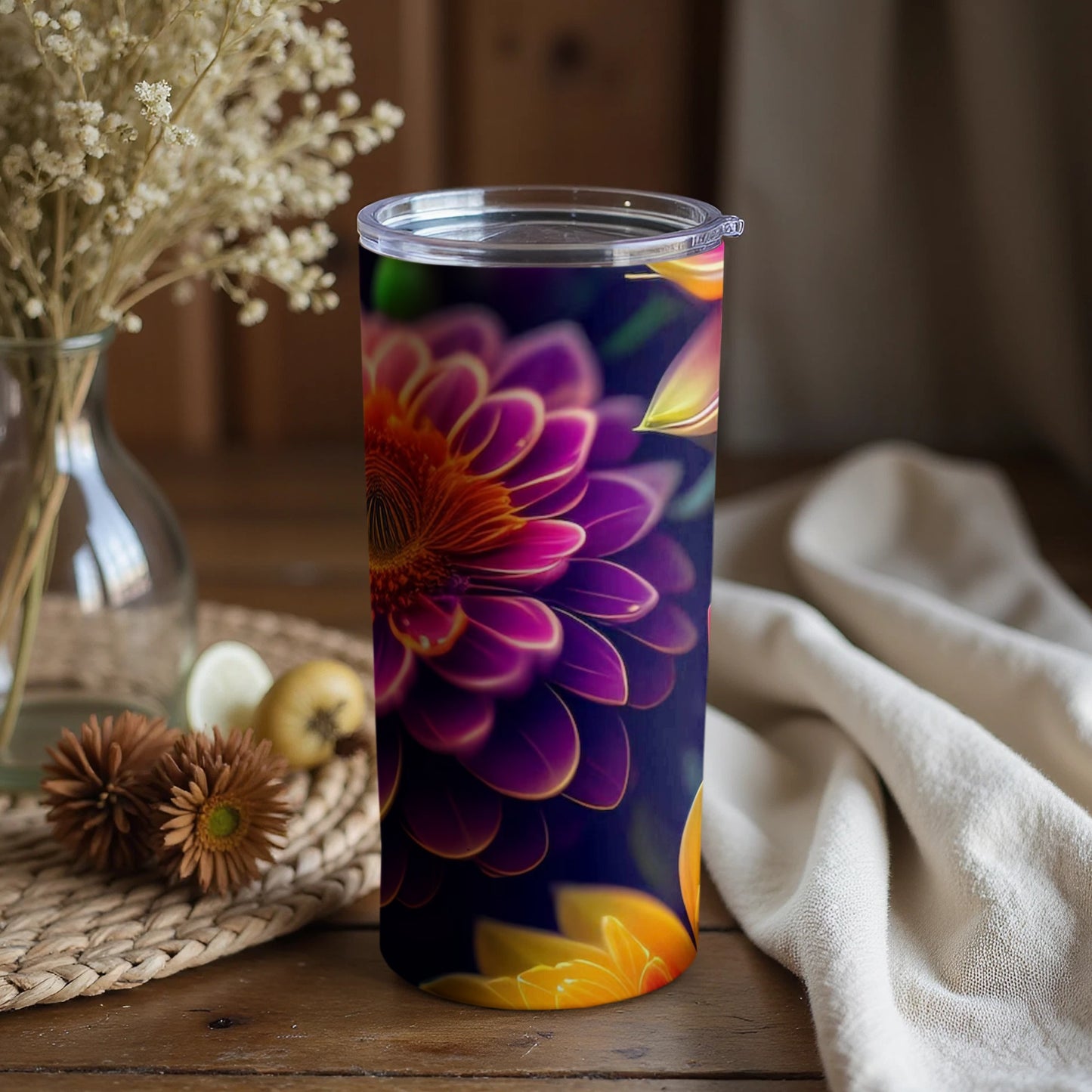 Stunning Purple Floral Design Insulated Tumbler