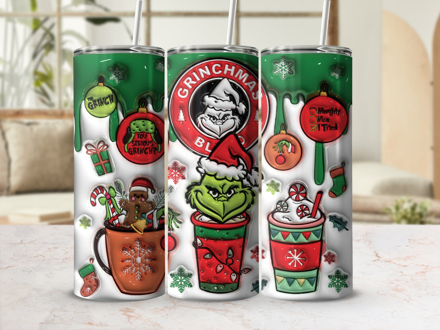 Festive Grinchmas Holiday Tumbler With Straw Tumbler