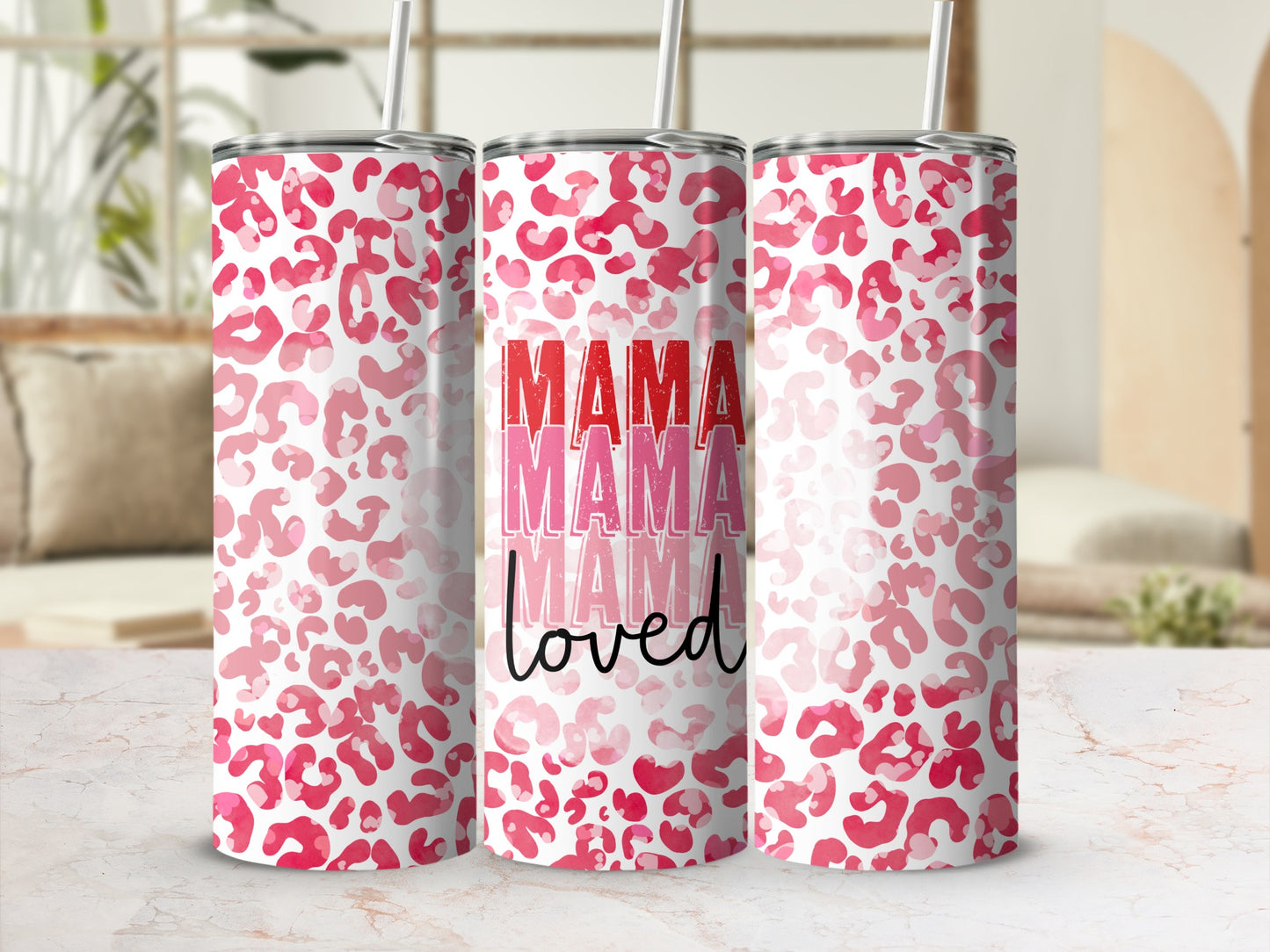 Pink Leopard Print MAMA Loved Design Tumbler