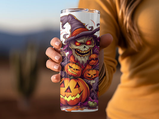 Spooky Halloween Skeleton Witch Tumbler Cup Design