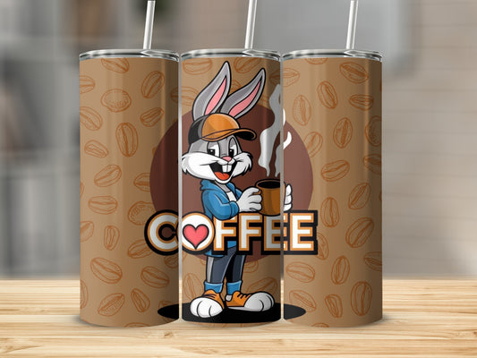 Cute Rabbit Drinking Coffee Tumbler Cup Design