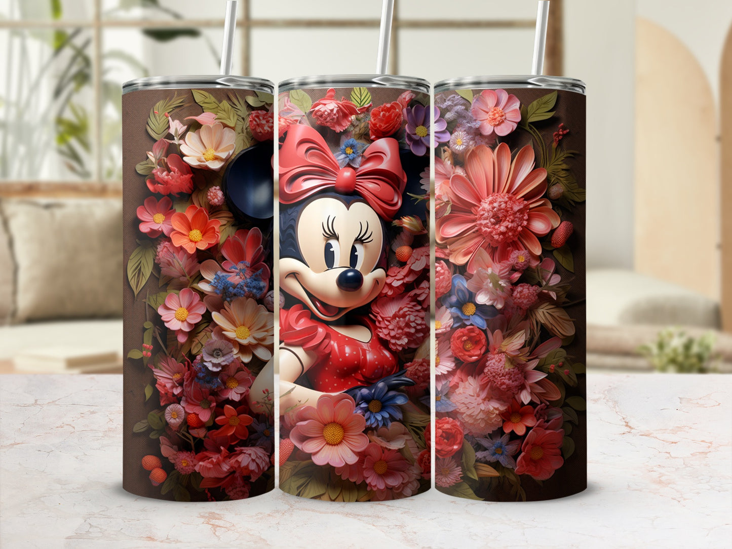 Floral Minnie Mouse Design Tumbler