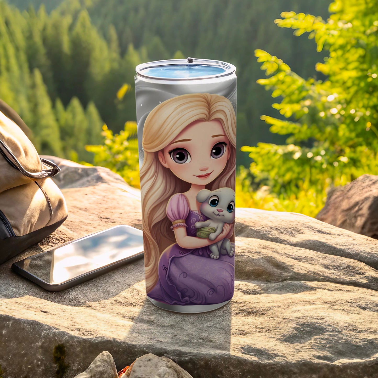 Cute Girl with Puppy Tall Drink Tumbler for Outdoor Trips