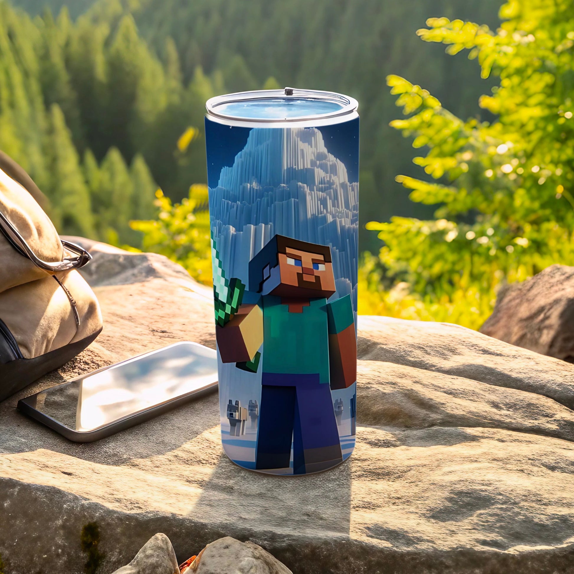 Minecraft Inspired Tumbler With Steve On Adventure