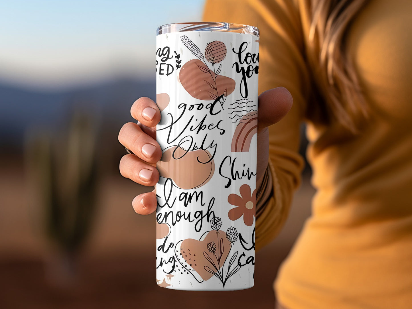 Inspirational Quotes Floral Design Tumbler with Positive Vibes