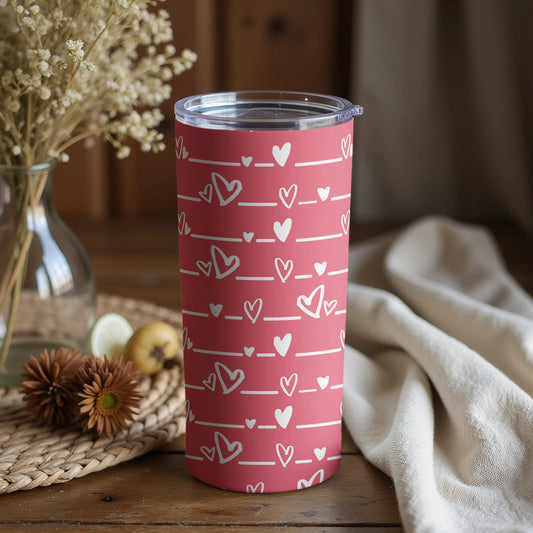 Stylish Pink Tumbler Decorated with White Hearts