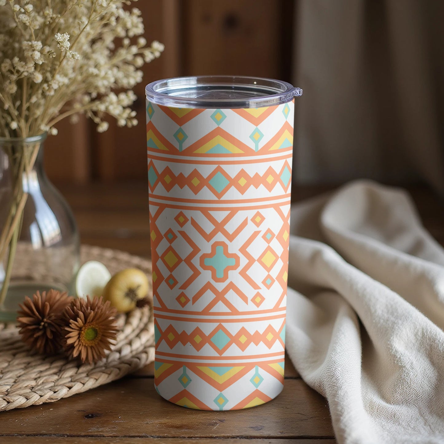 Geometric Patterned Double Wall Insulated Tumbler