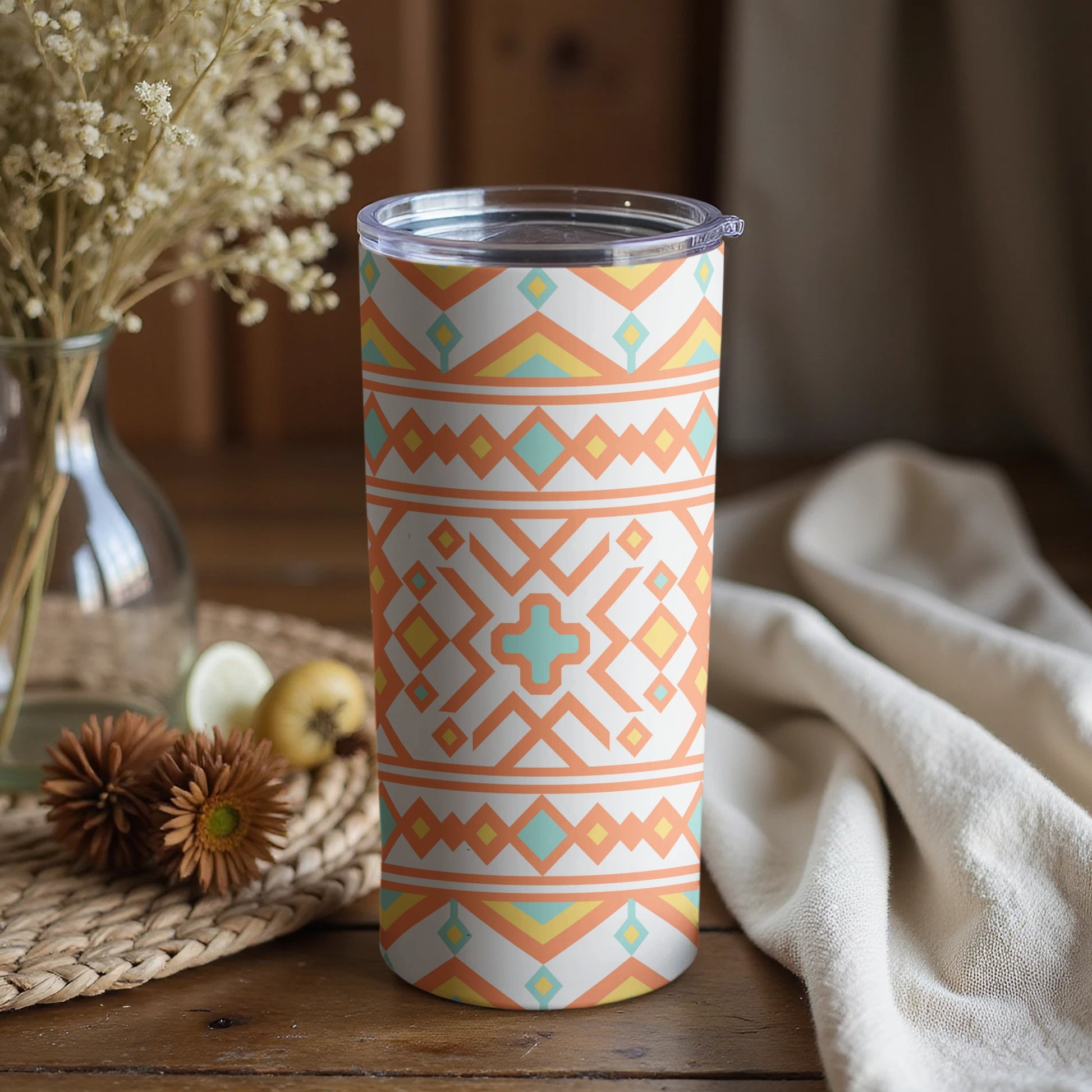 Geometric Patterned Double Wall Insulated Tumbler