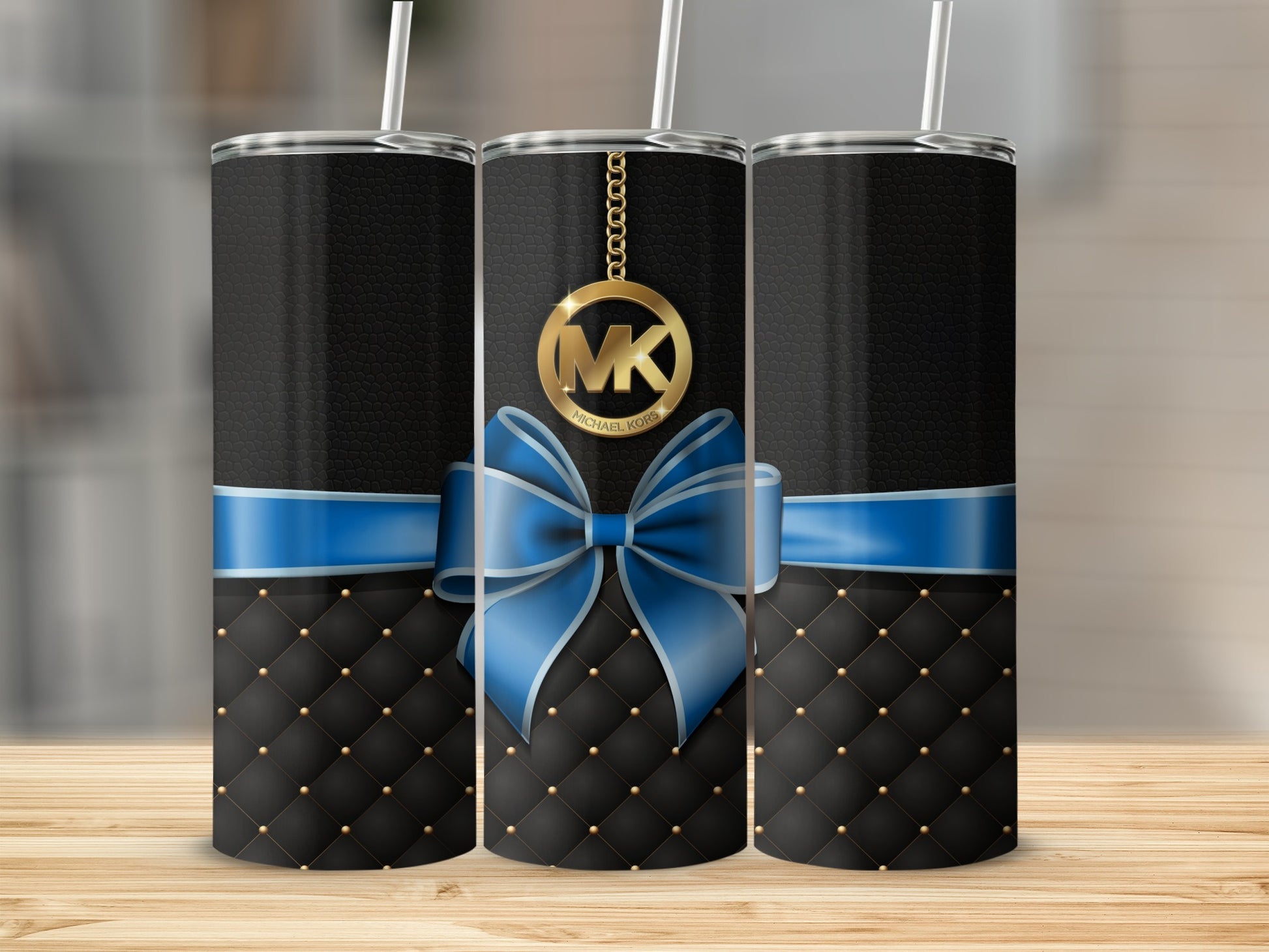 Elegant Black and Blue Tumbler with Gold Studs Pattern