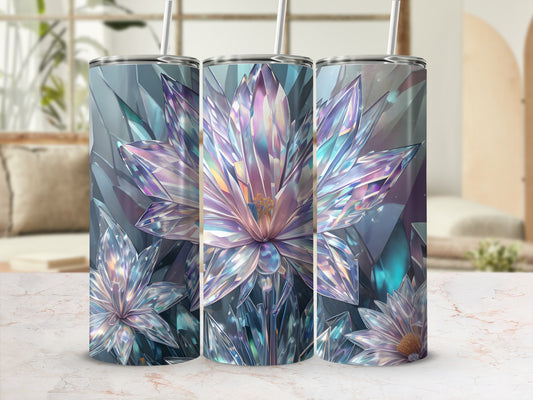 Three tumblers with a faceted, crystalline lotus flower design.